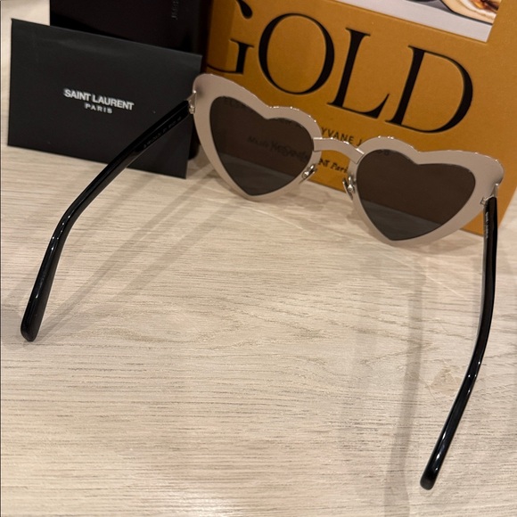 Saint Laurent Heart Shield Sunglasses Silver Mirror Runway Statement Rare YSL